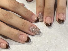 ネイルアルケー(Nail ARCHE)/カラーフレンチ×ツイードネイル