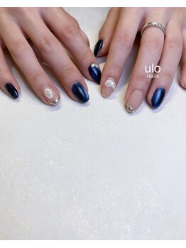 ウロネイルズ(ulo nails)/パールとシルバーフレンチ