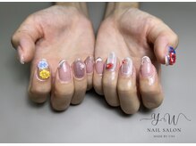 ユーネイル(YW nail)/シンプルアート＋3dパーツ