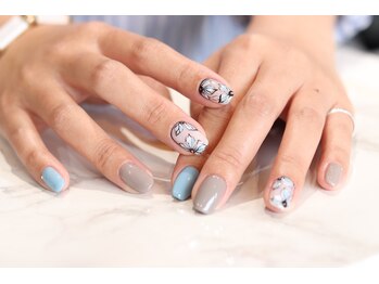 キダチ(Kidati)/オフィスフラワーネイル水色ver.