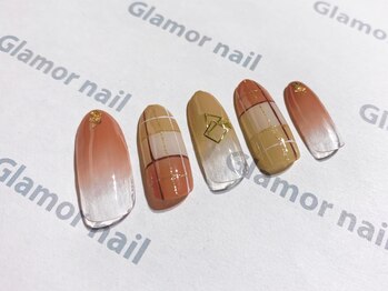 グラマーネイル(Glamor nail)/チェック柄×ブラウン