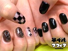 ネイルマフィア 原宿(NAIL MAFIA)/モノトーンシンプル強めパーツ