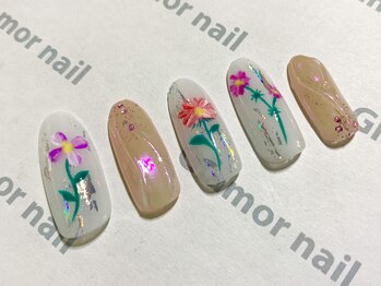 グラマーネイル(Glamor nail)/フラワー×ミラーネイル