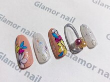 グラマーネイル(Glamor nail)/ビジュー×フラワー