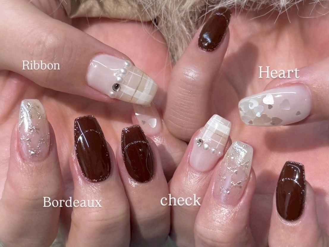 ボルドー チェック キラキラ