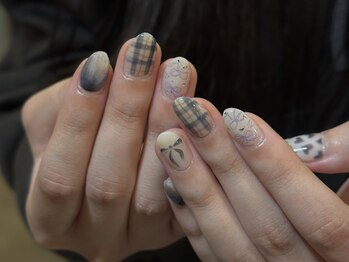 サトリネイルルーム(Satoril..nail room)/NAVY ribbon / お持ち込みdesign