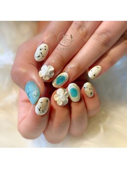 チャネイル(Cha nail)/ターコイズ×立体フラワー