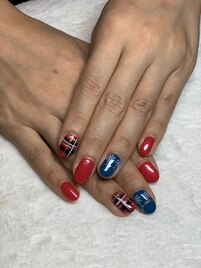 赤×青チェックウインターネイル