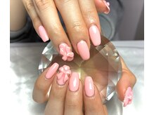 アールケーネイル 中野坂上(RK nail)/リボンネイル　マットピンク
