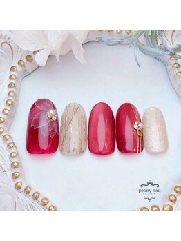 ピオニーネイル(peony nail)/新春　たらしこみフラワー