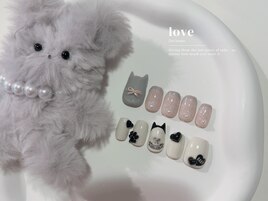 大人ガーリー猫ネイル#新大久保