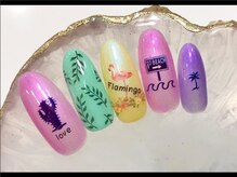ネイルサロン ティディ(TIDY)/フラミンゴとサボテン #夏ネイル