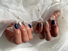 ツイードネイル/ネイビー/秋冬