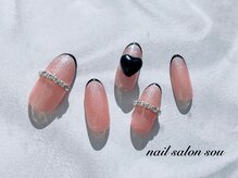 ネイルサロン ソウ 心斎橋店(Nail Salon Sou)/黒フレンチ×チェーンストーン
