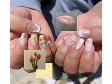 ハズグラスネイル(Haze Grass nail)/手書きチューリップ