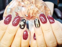 ネイルサロン シェル(Nail Salon SHELL)/赤フラッシュ×黒ネイル