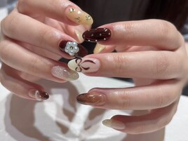 ボルドー×デザインネイル