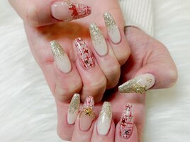 ツイードネイル/ラメグラ/レッド