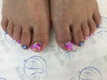 ネイルサロン リバース(Re:Birth)/フラワー　デニム　フットネイル