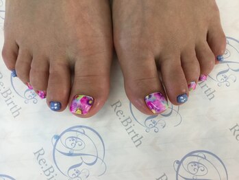 ネイルサロン リバース(Re:Birth)/フラワー　デニム　フットネイル