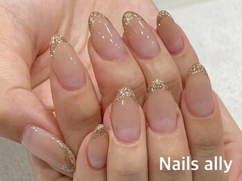 ネイルズアリー 立川店(Nails ally)/ラメ×フレンチ×シアーカラー
