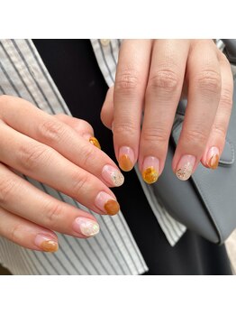 ネイルアルケー(Nail ARCHE)/オレンジ×クリアネイル