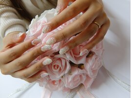 ブルー3D花花のブライダルネイル