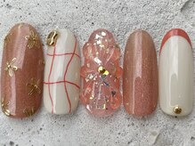 フリークネイル(FREAK Nail)/くすみオレンジフラワー ¥13500