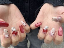 サクノネイル(SAKUNONAIL)/赤リボンガーリーネイル