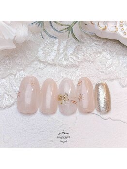 ピオニーネイル(peony nail)/たらしこみ　椿のお正月ネイル