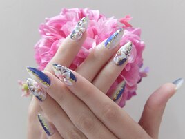 ネイビー白着物和装　3D花アート