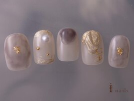 パールくすみカラー冬ネイル