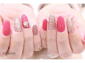 ワールド ビューティ ヴィヴァルト 宝塚店(WORLD BEAUTY VIVALTO)/ピンク/ビジューネイル