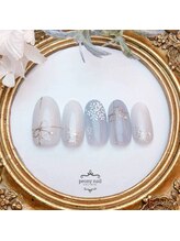 ピオニーネイル(peony nail)/雪の結晶とシルバーリボン