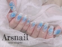 アルスネイル(Ars nail)/キラキラブルーチークネイル
