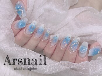 アルスネイル(Ars nail)/キラキラブルーチークネイル