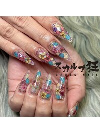 カラフルお花埋め込みネイル