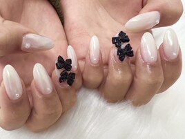 パールネイル×リボン