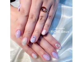 パープル×お花ネイル