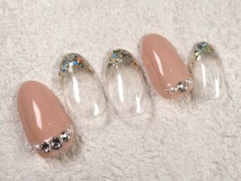 ガラスフレンチ　ピンクベージュ