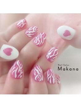 マカナ(Makana)/ハート ゼブラ柄ネイル