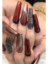 エスフィーネイルサロン ブリーユ(Esfy nailsalon Brille)/赤黒スカルプトレンドアート