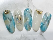 ラリュールネイル(L'Allure nail)/ブルー大理石ネイル￥8200