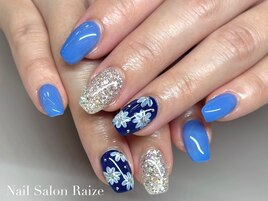 フラワーネイル/ブルーネイル