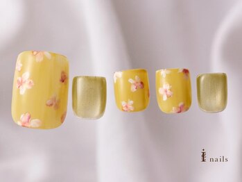 アイネイルズ 吉祥寺店(I nails)/イエロー手描きフラワーフット