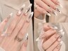 チップ長さ出し【ロング】★Whiteフレンチ×CROSSビジューデザイン¥6980★