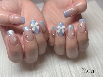 モア(moa)/ベージュ　ブルー　リボン