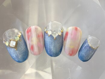 ラリュールネイル(L'Allure nail)/デニム×ストライプ★￥8200