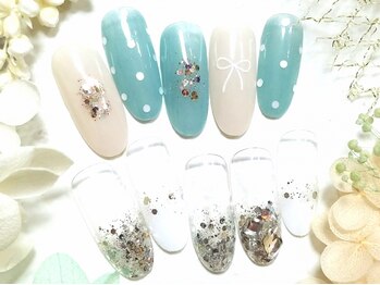 パーフェクトネイル 桜ヶ丘店(Perfect Nail)の写真/【￥6600☆水玉リボンネイル・ビジューネイル】旬のデザインネイルがおすすめ☆