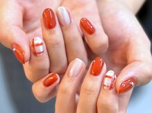ボタネイル 近鉄八尾駅前店(BOTA NAIL)/チェック柄/朱色/キュートネイル